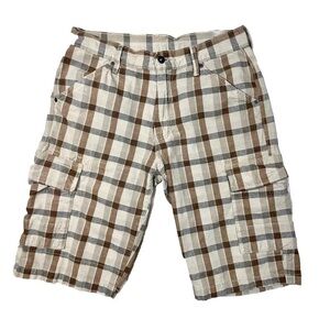 Levis Cargo Shorts Mens Sz 31 Brown Plaid White Tab Cotton Casual 11” Ins. Y2K